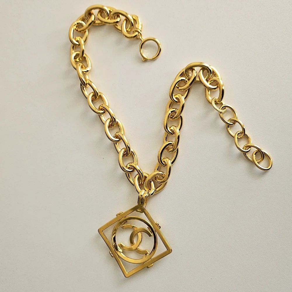 Chanel Gold-plated CC Logo Medallion Chunky Necklace